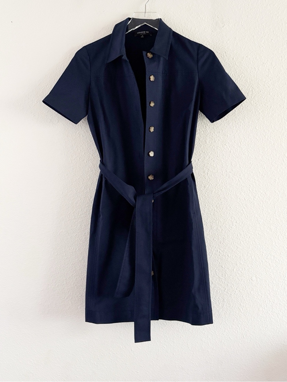 Lafayette 148 New York Navy Belted Button Shirt Dress size 0